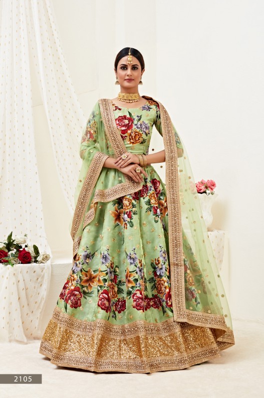Floral Digital Print Lehenga With Sequence Embroidery Work and Pearl Work